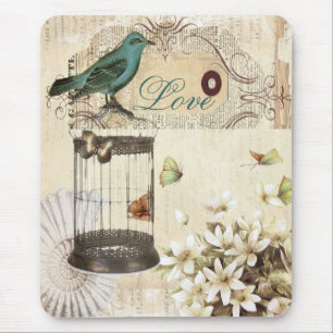 Mousepad pássaro moderno do francês do vintage do birdcage