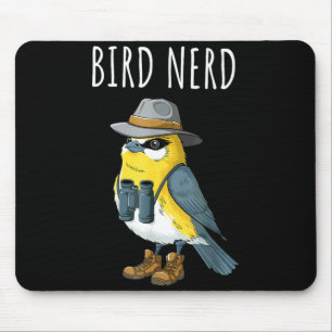 Mousepad Pássaro nerd engraçado observador de pássaros obse