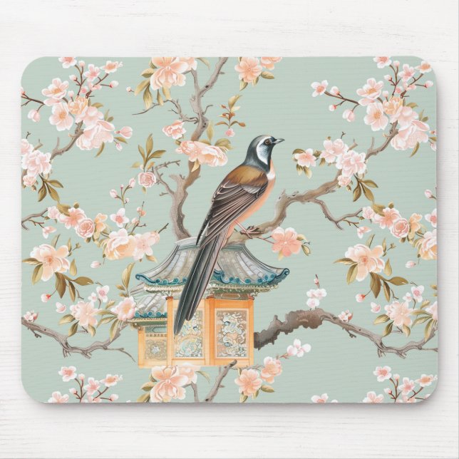 Mousepad Pássaro Oriental Pastel e Frutas (Frente)