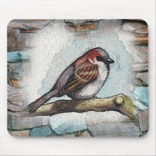 Mousepad Pássaro, pardal: Pintura da aguarela, arte