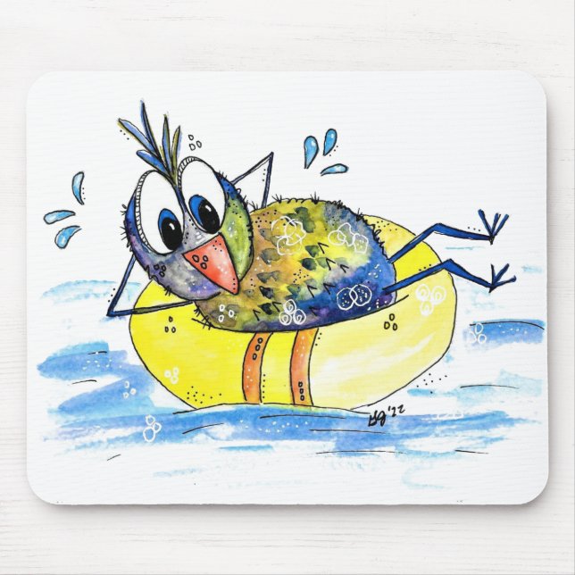 Mousepad Pássaro Whimsical Bonito no Float (Frente)