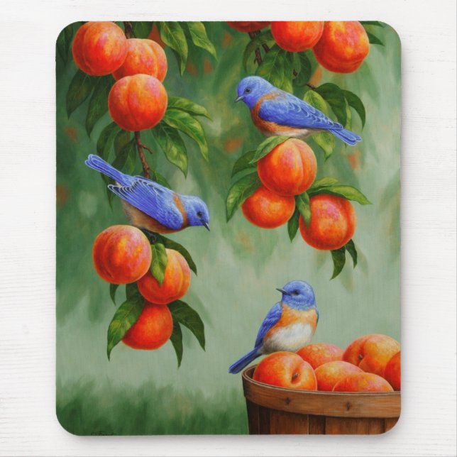 Mousepad Pássaros-azuis em um Pomar de Árvore de Pêssego (Frente)