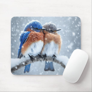 Mousepad Pássaros Azuis Orientais Na Neve