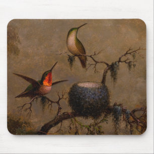 Mousepad Pássaros beija-flores, ninho vitorioso, pintura de