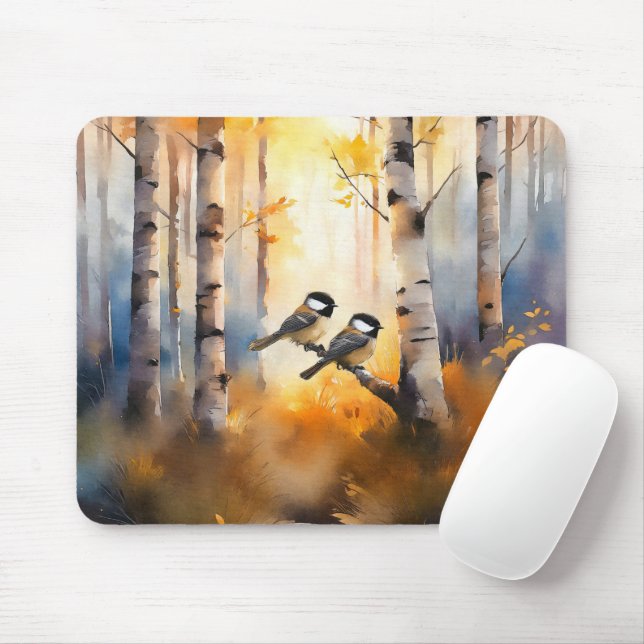 Mousepad Pássaros Cantores Chapim em uma Floresta de Outono (Com mouse)