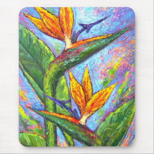 Mousepad Pássaros da pintura tropical da flor do paraíso