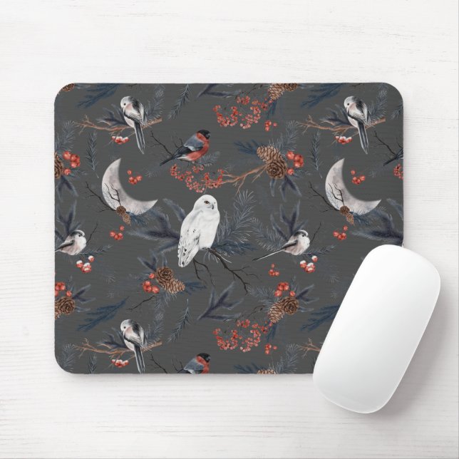 Mousepad Pássaros De Inverno Com Coruja De Neve (Com mouse)