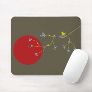 Mousepad Pássaros e Família Aninhados Simples Minimalistas 