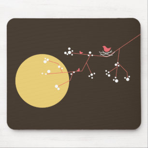 Mousepad Pássaros e Família Aninhados Simples Minimalistas 