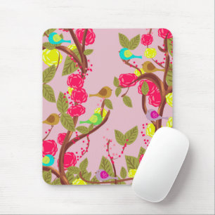 Mousepad Pássaros e flores do estilo vegetativo
