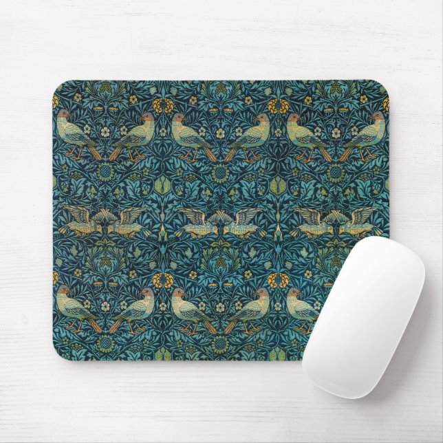 Mousepad Pássaros e padrão floral de William Morris (Com mouse)