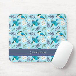 Mousepad Pássaros Kingfisher Cachorros Padrão Floral Nome A