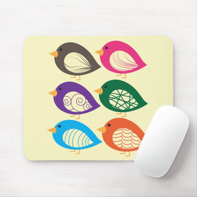 Mousepad Pássaros quirky colorido e giros (Com mouse)