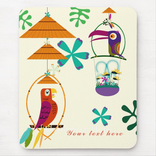 Mousepad Pássaros Tiki Arte Vintage Retro Personalizada (Frente)