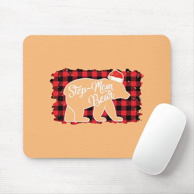 Mousepad Passo Natal Mamãe Ursa Xadrez Vermelha de Natal Bu (Com mouse)
