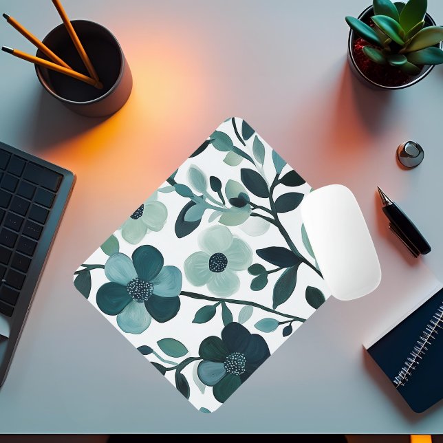 Mousepad Pasta de Mão Botânica Floral Azul Elegante Aqua (Criador carregado)