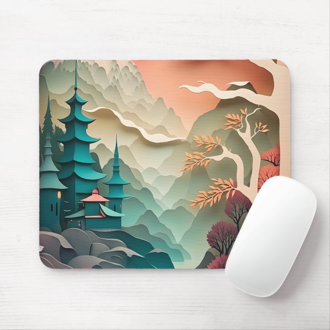 Mousepad Pasta de Mouse de Paisagem de Corte de Papel (Com mouse)