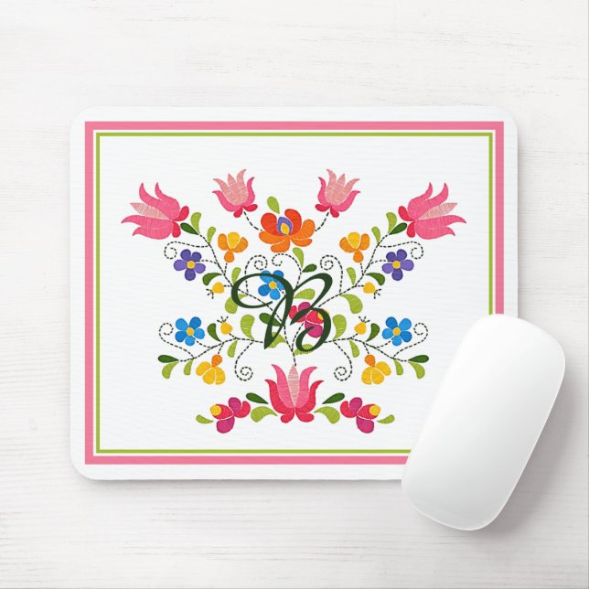 Mousepad Pasta de rato bordado floral (Com mouse)