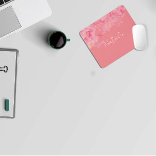 Mousepad Pasta de rato com nome de coral cor-de-rosa com fl