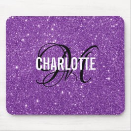 Mousepad Pasta de rato com nome de monograma roxo Elegante