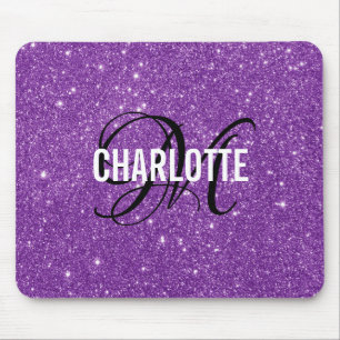 Mousepad Pasta de rato com nome de monograma roxo Elegante