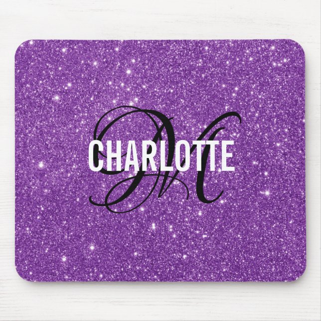 Mousepad Pasta de rato com nome de monograma roxo Elegante (Frente)