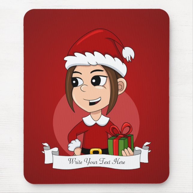 Mousepad Pasta de rato de animação da menina de Natal (Frente)
