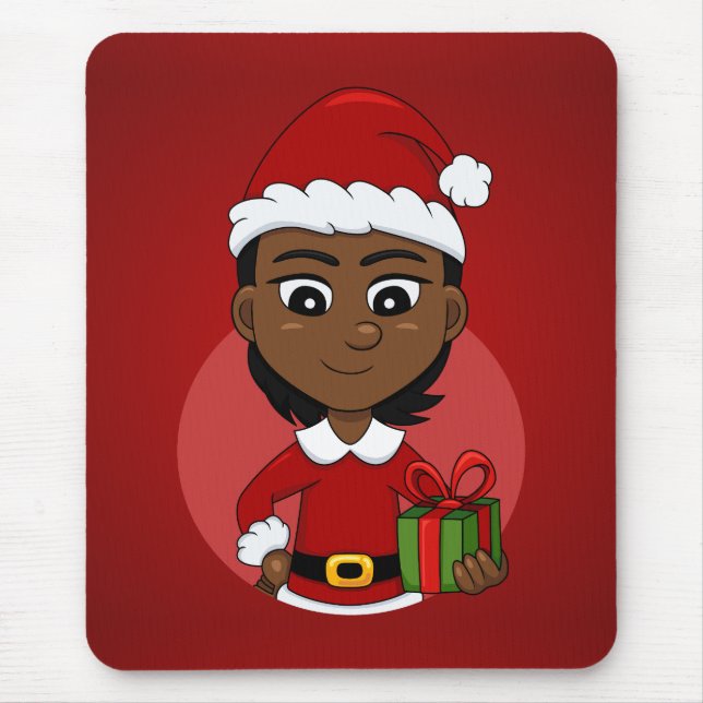 Mousepad Pasta de rato de animação da menina de Natal (Frente)