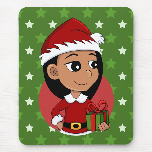 Mousepad Pasta de rato de animação da menina de Natal (Frente)