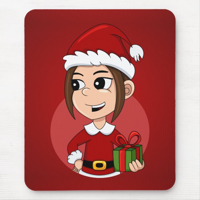 Mousepad Pasta de rato de animação da menina de Natal (Frente)