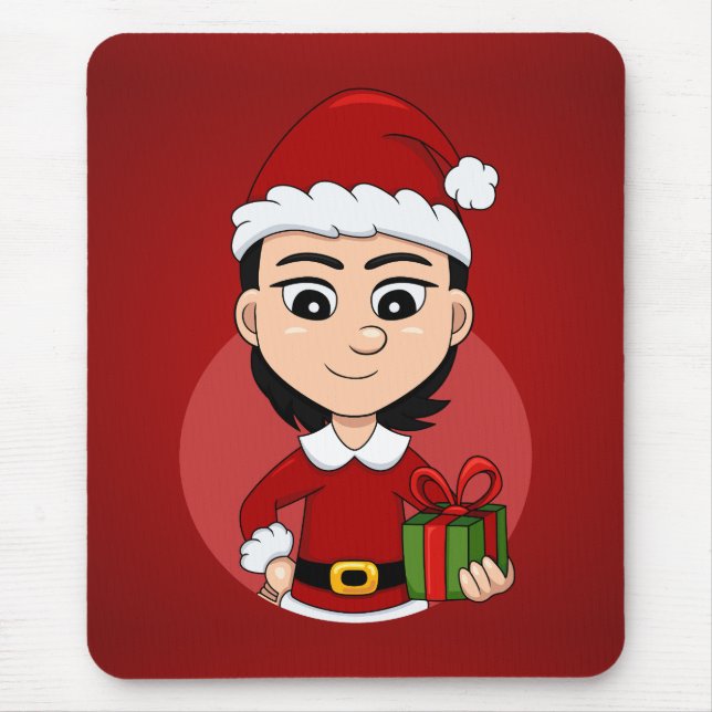 Mousepad Pasta de rato de animação da menina de Natal (Frente)