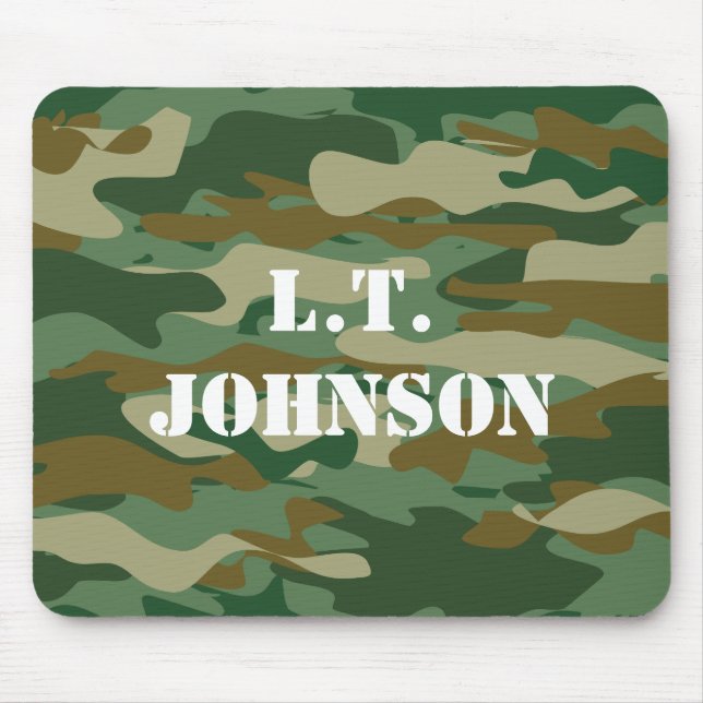Mousepad Pasta de rato de camuflagem verde monograma person (Frente)