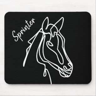 Mousepad Pasta de rato de desenho de cavalo preto e branco