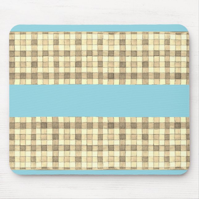 Mousepad Pasta de rato de gingham azul com faixa de Khaki c (Frente)