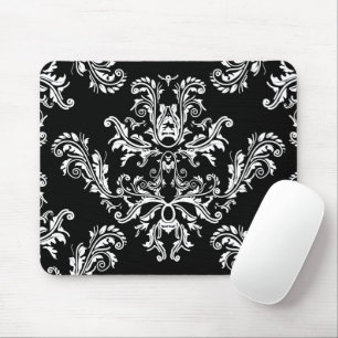 Mousepad Pasta de rato preta e branca vintage damask