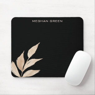 Mousepad Pasta de rato preto minimalista de folha Dourada