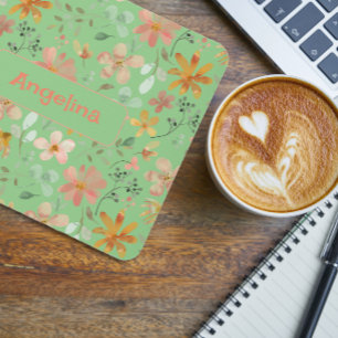 Mousepad Pasta de rato verde botânico de cor aquática rosa-