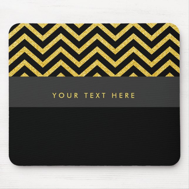 Mousepad Pasta do mouse preto e Dourado do Chevron moderno (Frente)
