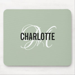 Mousepad Pasta do rato com nome do monograma verde moderno
