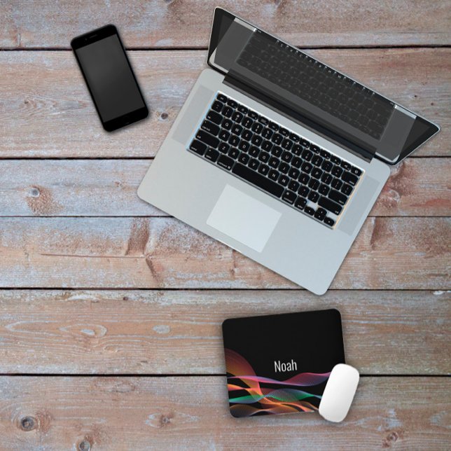 Mousepad Pasta do rato de ondas geométricas preta (Criador carregado)