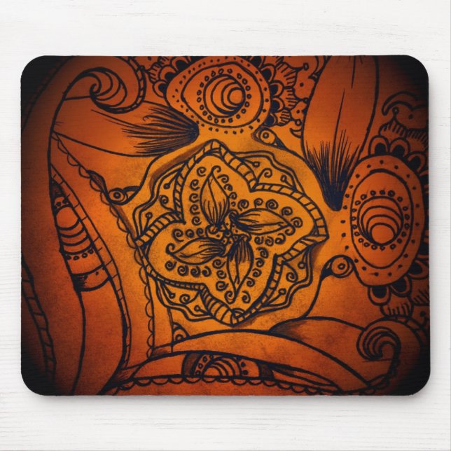 Mousepad Pasta-Mão Clássica Laranja e Floral Preta (Frente)