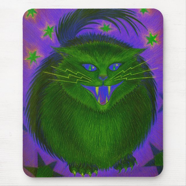 Mousepad Pasta verde de gato assustador vertical (Frente)