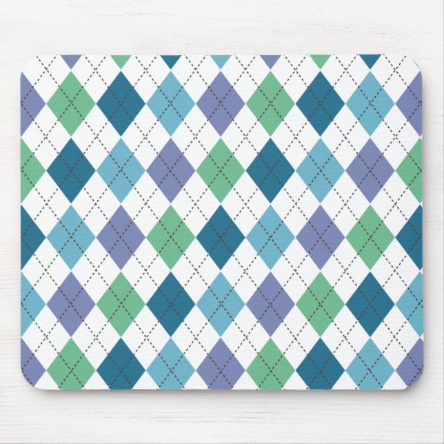 Mousepad Pastas de Disquete Azul, Verde e Roxo Argyle (Frente)