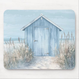 MOUSEPAD PASTEL BLUE SEASIDE BEACH HUT BY THE OCEAN