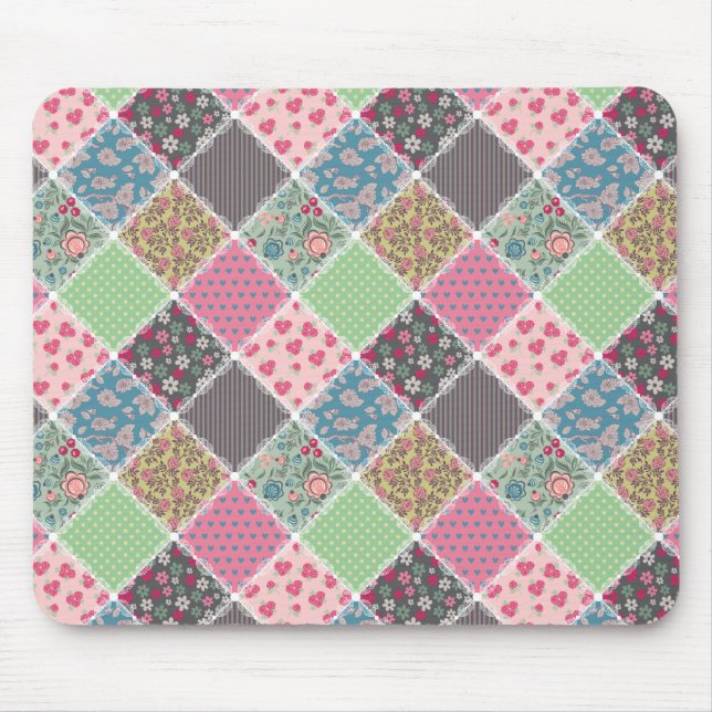 Mousepad Pastel Floral Quilt Squares (Frente)