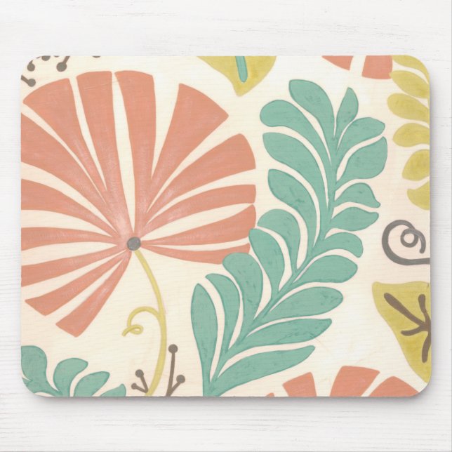 Mousepad Pastel Floral Vines e Folhas em Fundo de Creme (Frente)