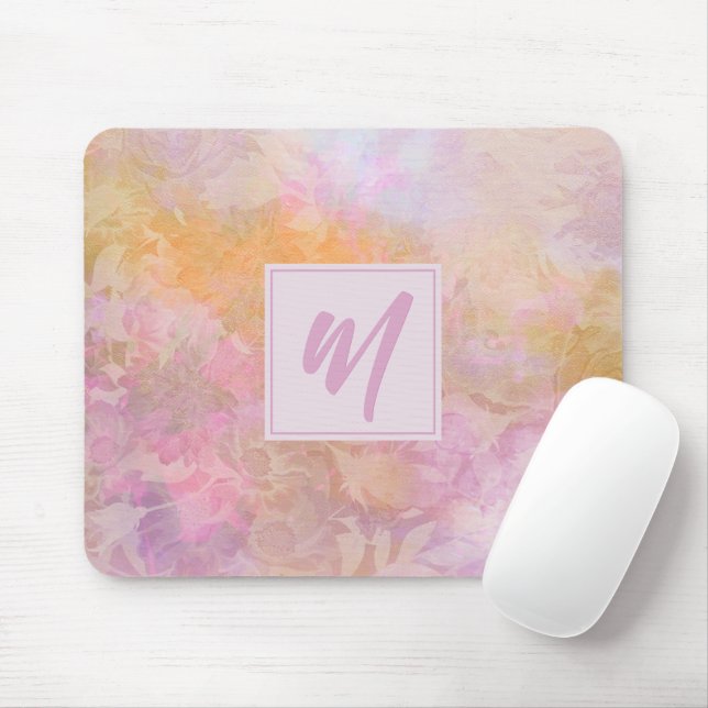 Mousepad Pastel Florals With Chic Script Monogram (Com mouse)