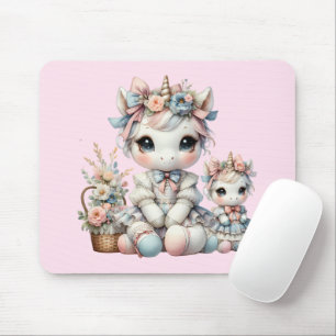 Mousepad Pastel Kawaii Unicorn Mãe Filha Duo Rosa