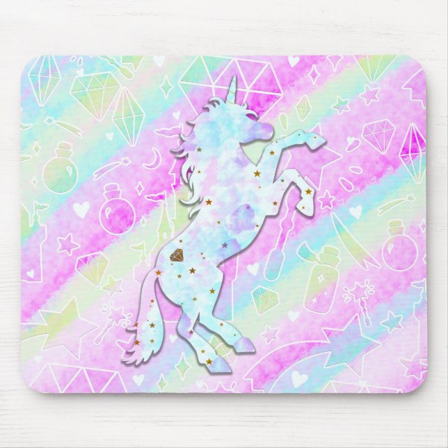 Mousepad Pastel Rainbow Diamantes & Stars Magical Unicorn (Frente)