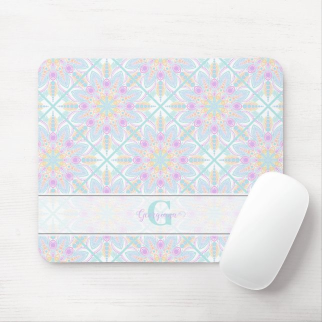 Mousepad Pastel Rainbow Floral Mandala Personalizado (Com mouse)